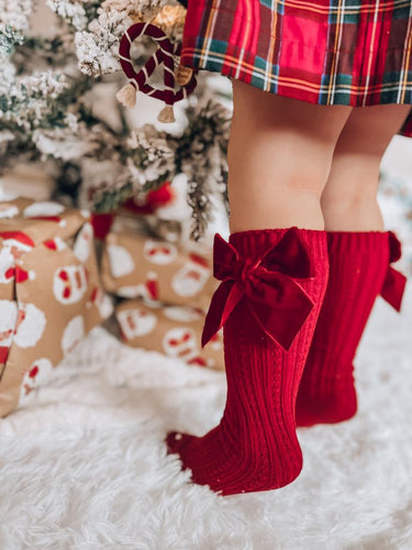 Ruby Red Velvet Bow Socks