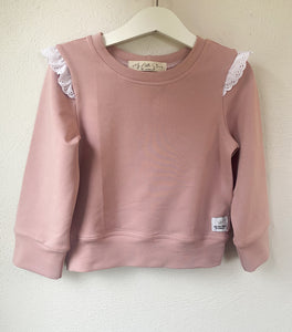 Dusky Pink White Anglaise Lace Sweatshirt