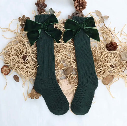 Emerald green Velvet Bow Socks