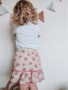 Pink Floral Seersucker Frilly Skirt