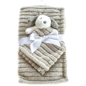 Soft Touch Striped Super Plush Wrap With Puppy Comforter
