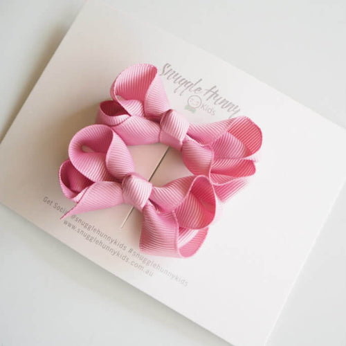 Dusty Pink Clip Bow - Small Piggy Tail Pair