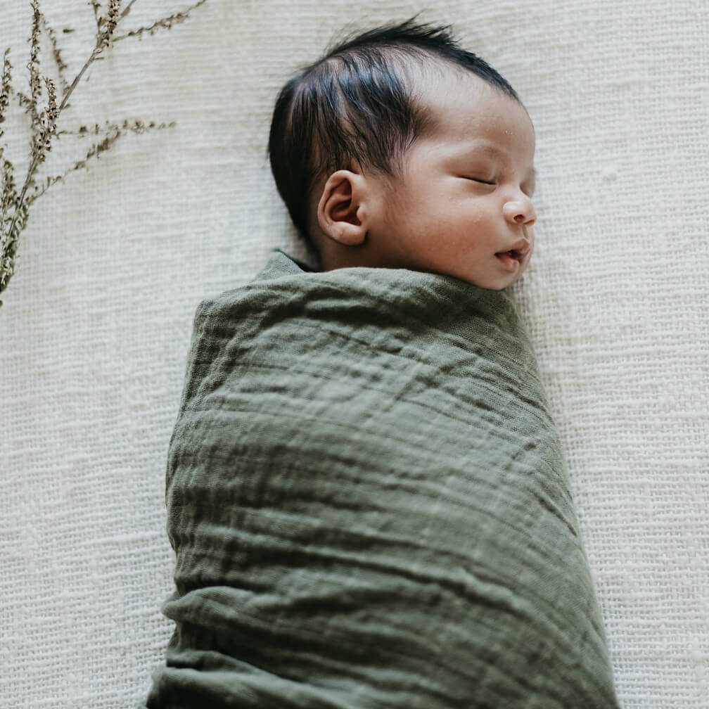 Snuggle Hunny Dusty Olive Baby Organic Muslin Wrap