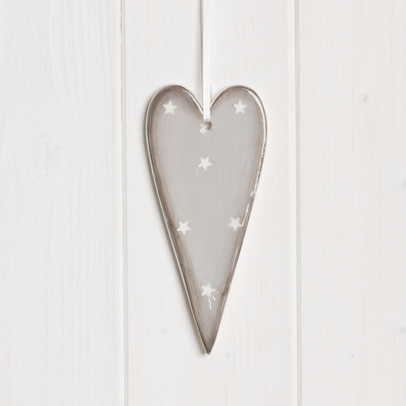 Grey Hanging Ceramic Heart, 13cm