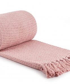 Waffle Recycled Cotton Throw in Pink - Small