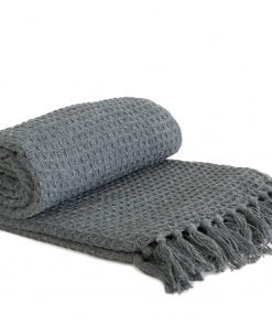 Waffle Recycled Cotton Throw in Charcoal - Medium