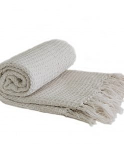 Waffle Recycled Cotton Throw in Beige - Medium