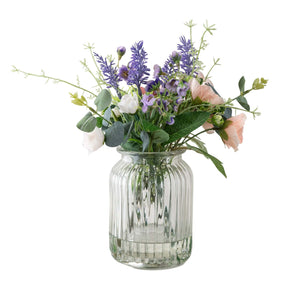 Faux Floral Arrangement in Clear Textured Glass Vase