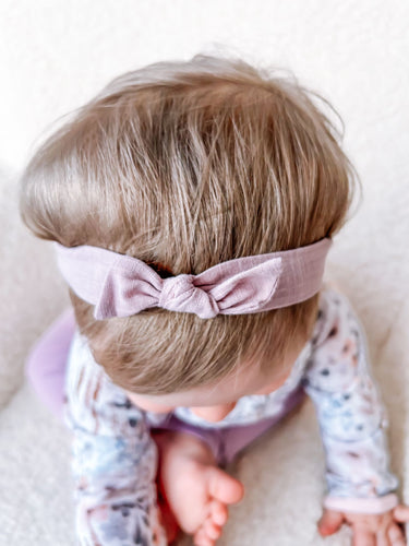 Linen Bow Headband - pastel lilac