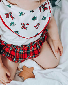 Christmas Bows Pom Pom Round Dribble Bib