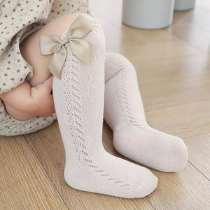 Beige Knee Bow Socks