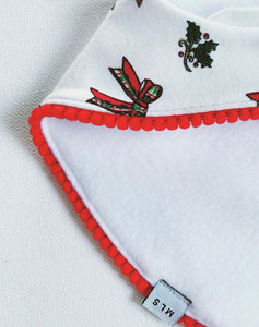 Christmas Bows Pom Pom Round Dribble Bib