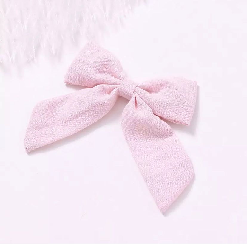 Pink Linen Hair Bow Clip