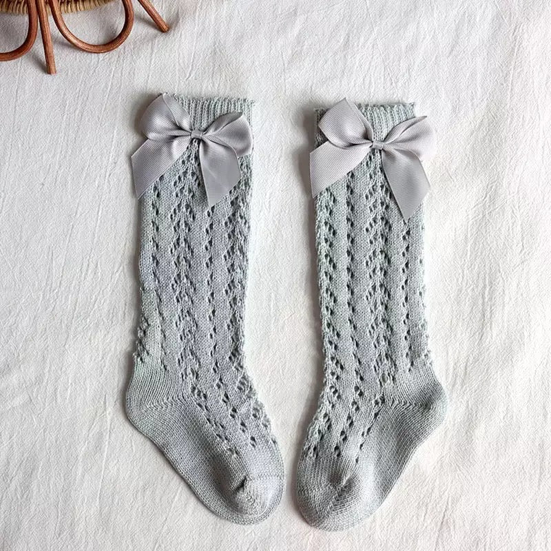 Grey Knee Bow Socks
