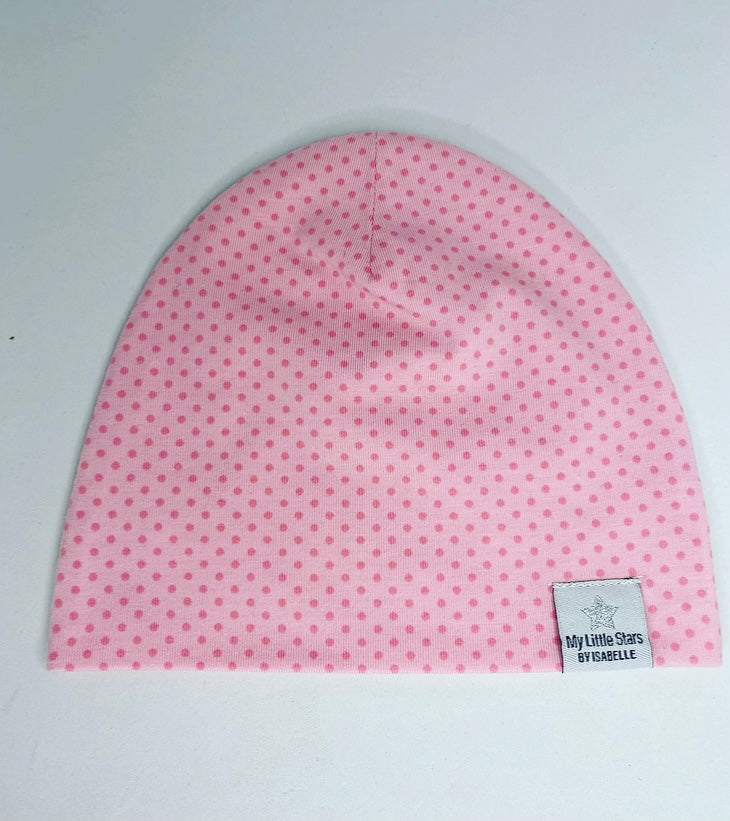 Jersey Beanie - 'Pink Dots' 0-3Mths