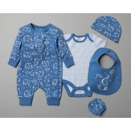 Indigo Organic Elephant 5PC Bodysuit Set