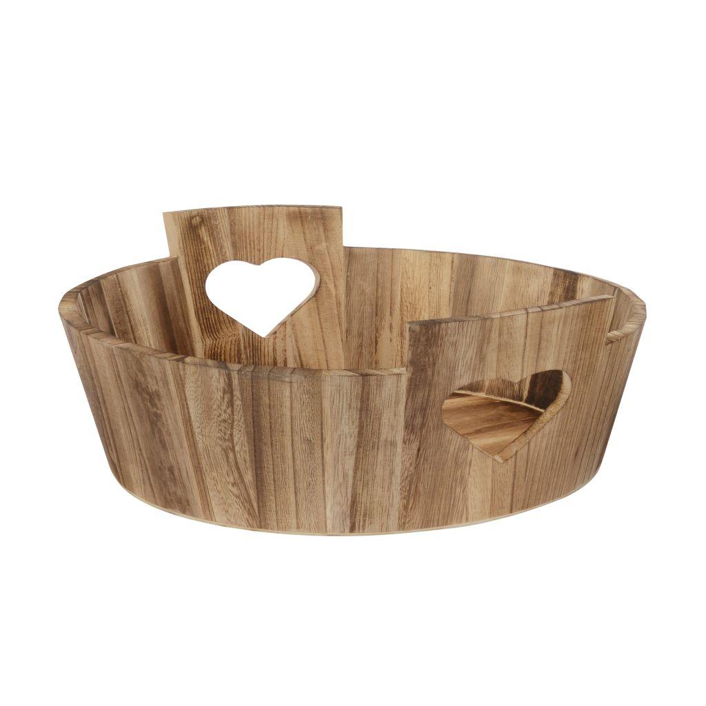 Round Wooden Tray With Heart Cut Out Handles Brown 23cm